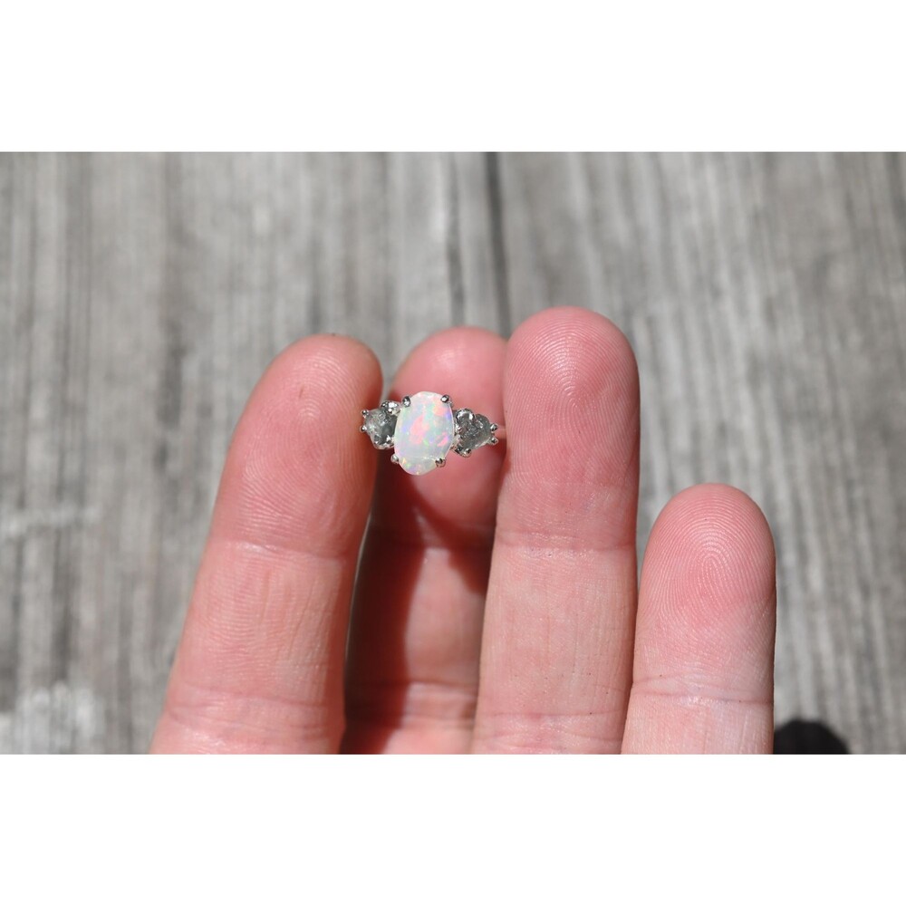 Opal & Montana Sapphire Ring in Sterling Silver - Size 5
